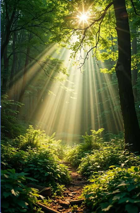 Solen bryder igennem i skov